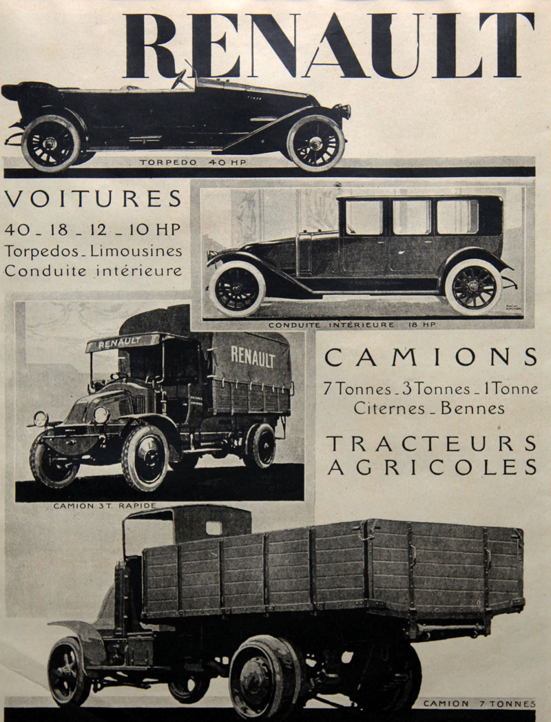 Voitures, camions, tracteurs Renault - 1920